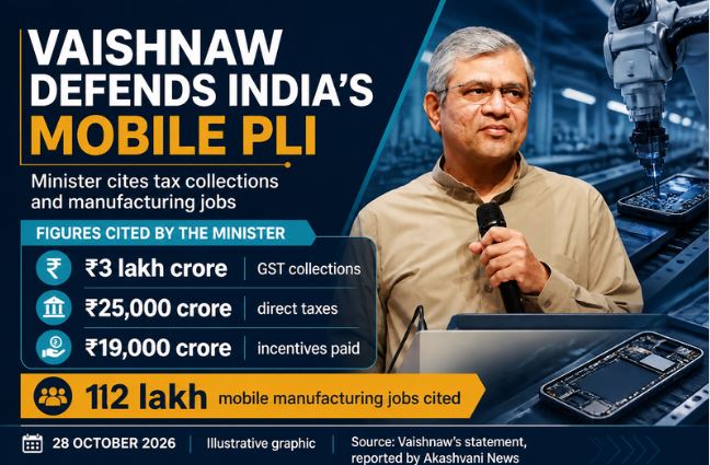 Vaishnaw Defends India&rsquo;s Mobile PLI Scheme, Cites ₹3 Lakh Crore in GST Collections
